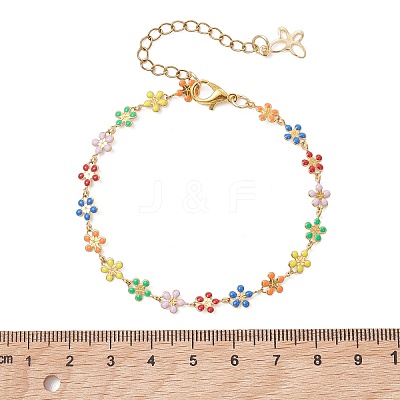 Sunflower 304 Stainless Steel Enamel Link Chain Bracelets for Women BJEW-JB13566-1