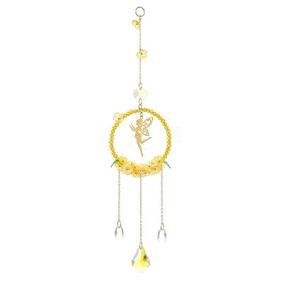 Glass & Acrylic Suncatcher with Brass Cable Chains & 201 Stainless Steel Pendants HJEW-JM04987-01-1