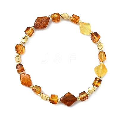 Natural Amber & Brass Beaded Stretch Bracelets for Women BJEW-JB13693-1