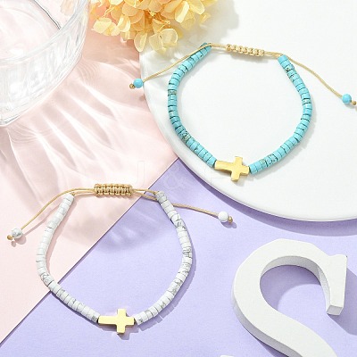 2Pcs 2 Style Natural Howlite & Synthetic Turquoise Braided Bead Bracelets Set BJEW-JB09464-02-1