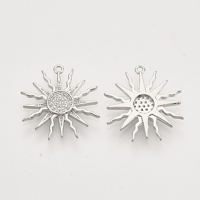 Brass Micro Pave Clear Cubic Zirconia Solar Eclipse Pendants X-ZIRC-T011-27P-NF-1