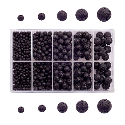 5 Style Natural Lava Rock Round Beads Strands G-CJ0001-52-1