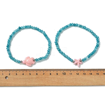 2Pcs 2 Styles Synthetic Turquoise & Dyed Natural Malaysia Jade Rondelle Beads Beads Stretch Bracelets for Women BJEW-JB13599-03-1
