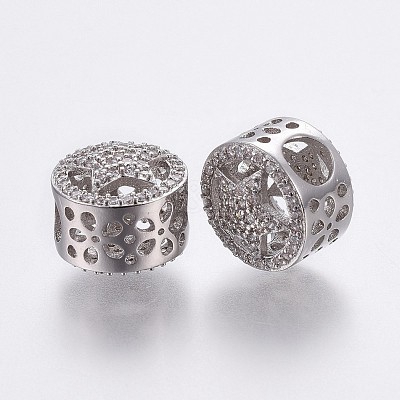 Brass Micro Pave Clear Cubic Zirconia Hollow European Beads OPDL-P001-19-1
