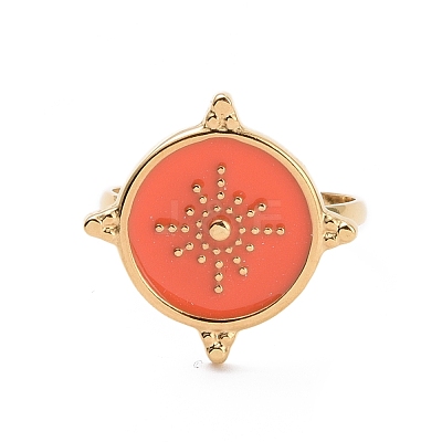 Ion Plating(IP) Enamel Flat Round with Sun Signet Cuff Ring RJEW-G265-07G-1
