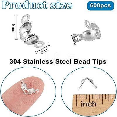 600Pcs 304 Stainless Steel Bead Tips STAS-PH0005-84-1