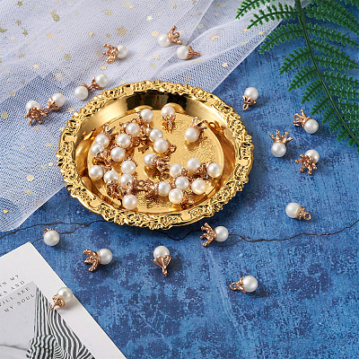 50Pcs 5 Styles Resin Imitation Pearl Pendants RESI-CD0001-16-1