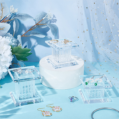 3Pcs 3 Sizes Square Acrylic Jewelry Display Pedestals ODIS-WH0038-170A-1