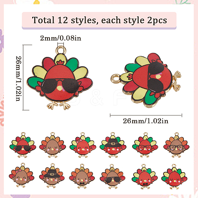 24Pcs 12 Styles Thanksgiving Day Cute Printed Alloy Pendants ENAM-SC0005-20-1