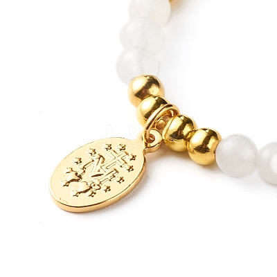 Round Natural White Jade Braided Bead Bracelet for Girl Women BJEW-JB06864-03-1