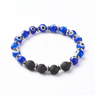 Handmade Evil Eye Lampwork Beaded Stretch Bracelets BJEW-JB06466-01-1