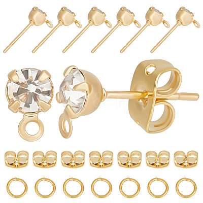 60Pcs Diamond Shape Brass Cubic Zirconia Stud Earring Findings KK-BBC0012-64-1