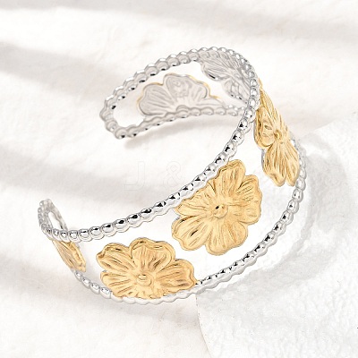 29MM Two Tone 304 Stainless Steel Hollow Flower Cuff Bangles for Women SA-CBAB767-25GP-1