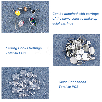 40Pcs 5 Styles Flat Round 304 Stainless Steel Earring Hooks Settings STAS-UN0026-16-1