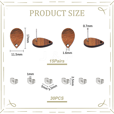 15 Pair Walnut Wood Stud Earring Findings STAS-UN0055-14A-1