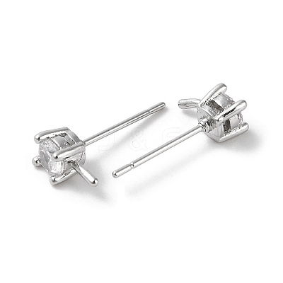 Brass with Clear Cubic Zirconia Stud Earring Findings KK-G491-53P-1
