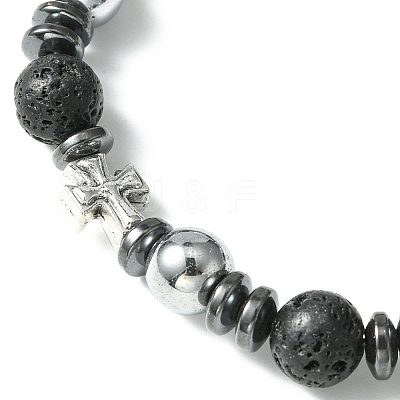 Natural Lava Rock Beaded Stretch Bracelets BJEW-JB09630-1
