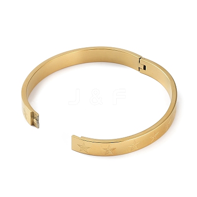 Ion Plating(IP) 304 Stainless Steel Grooved Star Bangles BJEW-F464-14G-1