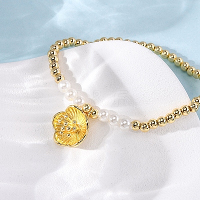 Brass Round Beads Charm Bracelets for Women BJEW-A041-01G-1