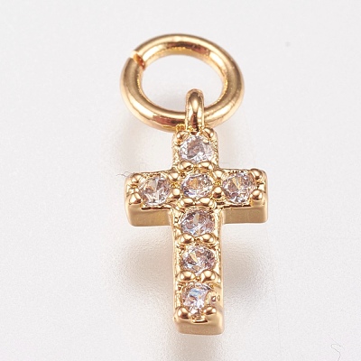 Brass Micro Pave Cubic Zirconia Tiny Cross Charms ZIRC-E147-62-1