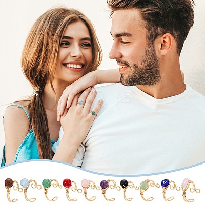 Natural & Synthetic Gemstone and Lampwork Finger Rings RJEW-UN00048-1
