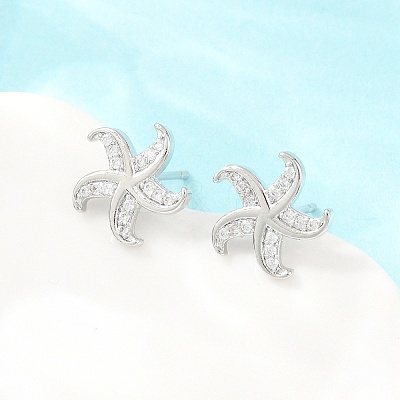 Brass Micro Pave Cubic Zirconia Stud Earrings EJEW-G471-29A-P-1