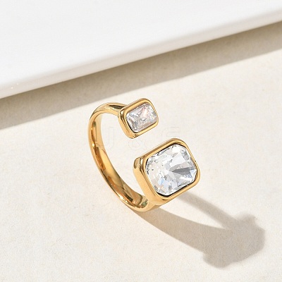 304 Stainless Steel Pave Clear Cubic Zirconia Cuff Open Rings for Women RJEW-F207-03C-G-1