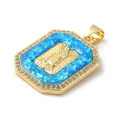 Rack Plating Brass Micro Pave Cubic Zirconia with Synthetic Opal Pendants KK-D088-23G-1