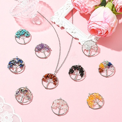 10Pcs 10 Styles Chakra Natural Mixed Stone Tree fo Life Pendants G-YW0002-31-1