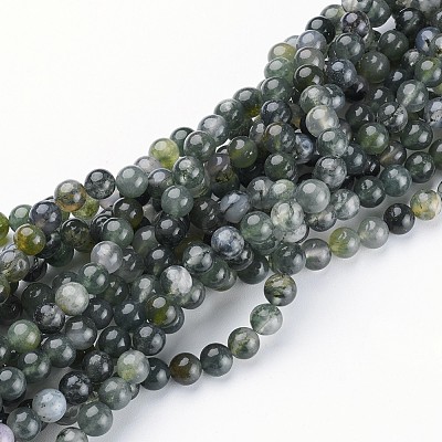 Natural Moss Agate Beads Strands X-GSR6mmC001-1