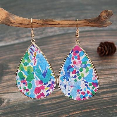 Imitation Leather Teardrop Dangle Earrings FS-WG4D344-01-1