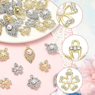 30Pcs 6 Styles Alloy Rhinestone Pendants FIND-YW0011-97-1