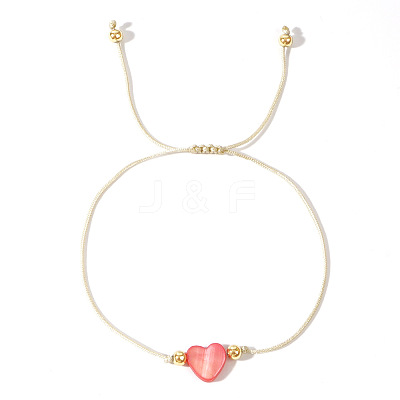 Adjustable Rainbow Dyed Shell Heart Braided Bead Bracelets for Women JE7458-4-1