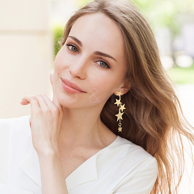 2 Pairs 2 Style Cat Eye Planet & Brass Star Asymmetrical Earrings EJEW-AN0002-20-1