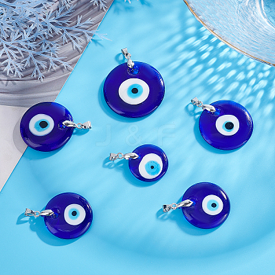 8Pcs 4 Style Handmade Evil Eye Lampwork Pendants LAMP-PH0001-10-1