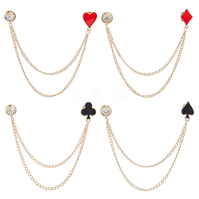 4Pcs 4 Styles Playing Card Theme Alloy Enamel Hanging Chain Brooch JEWB-CA0001-45-1