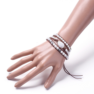 Faceted Glass & Natural Howlite Beaded Wrap Bracelets BJEW-JB05035-04-1