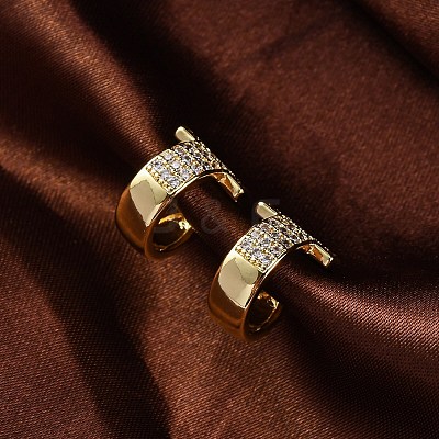 Rack Plating Brass Micro Pave Clear Cubic Zirconia Cuff Earrings EJEW-H147-09G-1