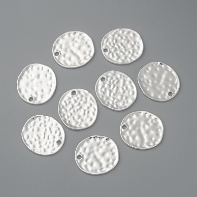 Alloy Blank Flat Round Hammered Pendants PALLOY-M031-07S-1