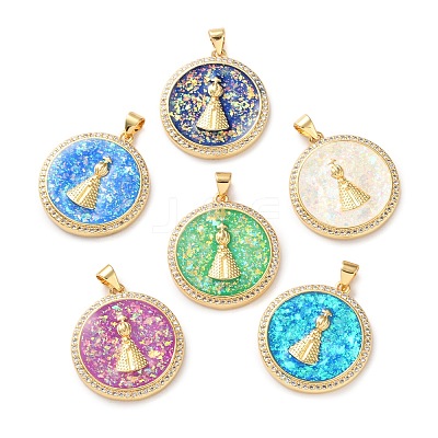 Brass Micro Pave Clear Cubic Zirconia Pendants KK-S048-11G-1