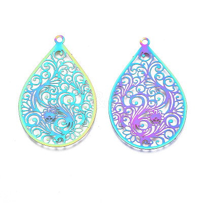 Ion Plating(IP) 201 Stainless Steel Filigree Pendants X-STAS-T057-57-1