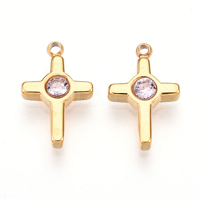 Ion Plating(IP) 304 Stainless Steel Micro Pave Cubic Zirconia Charms STAS-N110-01C-G-1