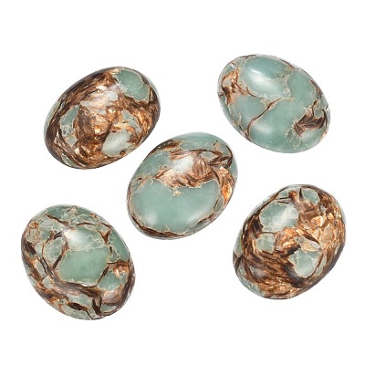 Assembled Synthetic Bronzite and Aqua Terra Jasper Cabochons G-R457-04-1