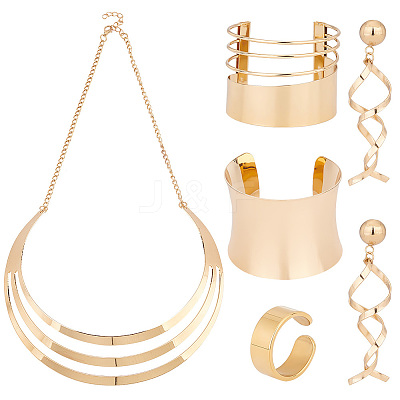 Alloy Chocker Necklaces & Spiral Dangle Stud Earrings & Stainless Steel Open Cuff Rings SJEW-AN0001-50-1