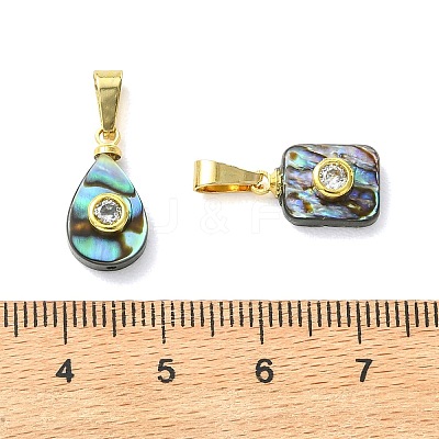Natural Abalone Shell/Paua Shell Micro Pave Cubic Zirconia Pendants PALLOY-JF06002-1