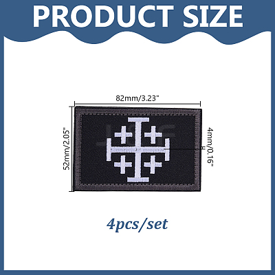 4Pcs Rectangle Polyester Jerusalem Cross Embroidered Patch AJEW-HY0003-65B-1