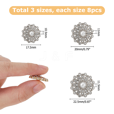 24Pcs 3 Styles Alloy Rhinestone Shank Buttons BUTT-HS0001-05P-1