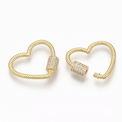 Brass Micro Pave Clear Cubic Zirconia Screw Carabiner Lock Charms ZIRC-T010-11G-1
