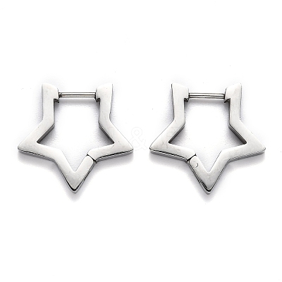 Tarnish Resistant 304 Stainless Steel Star Huggie Hoop Earrings STAS-J033-05P-1