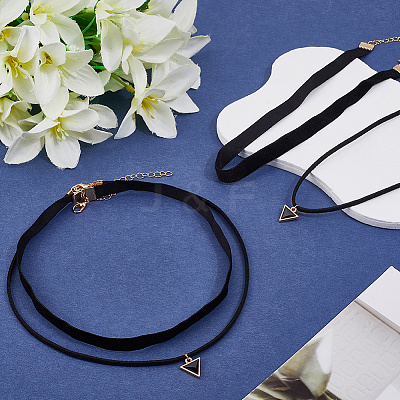 4Pcs 2Styles Alloy & Black Velvet Inverted Triangle Pendant Double Layer Choker Necklaces NJEW-WH20002-11B-1